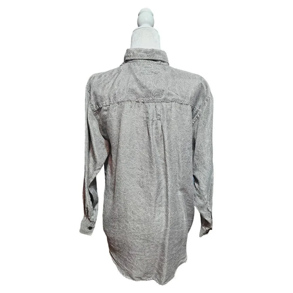 Vintage Whistle gray & white silk button down long sleeve western blouse size S - Picture 5 of 10